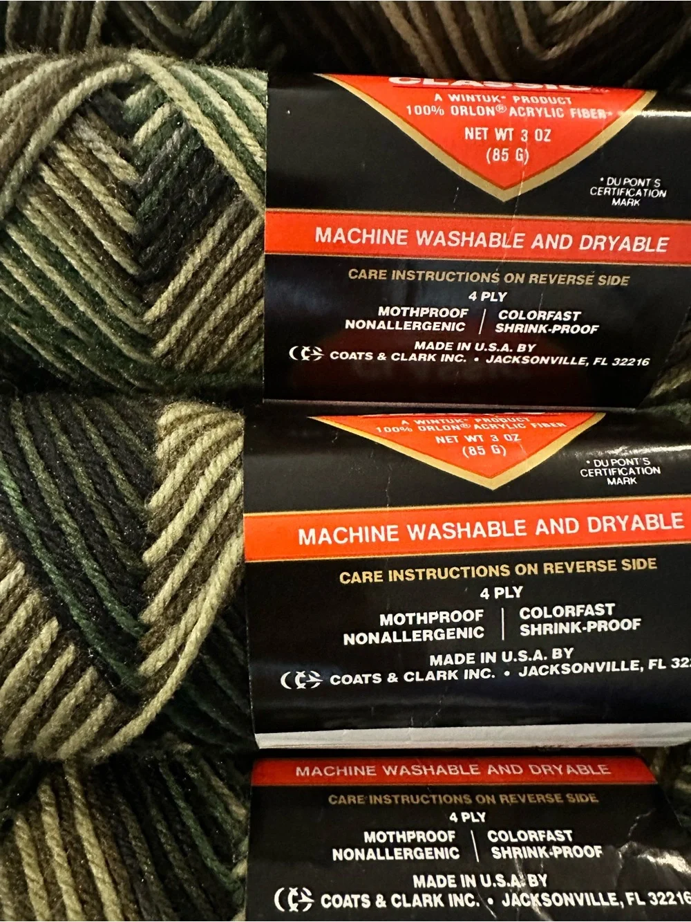 Red Heart Classic Vintage Yarn, 4 Skeins, 3 Same Dye Lot Camouflage Color